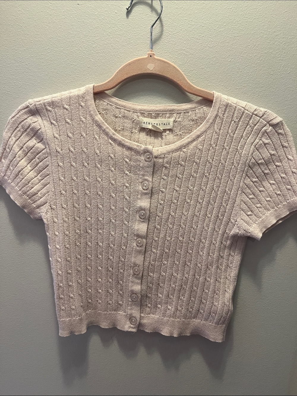 Aeropostale Light Pink Short Sleeve Cable-Knit Button Cardigan